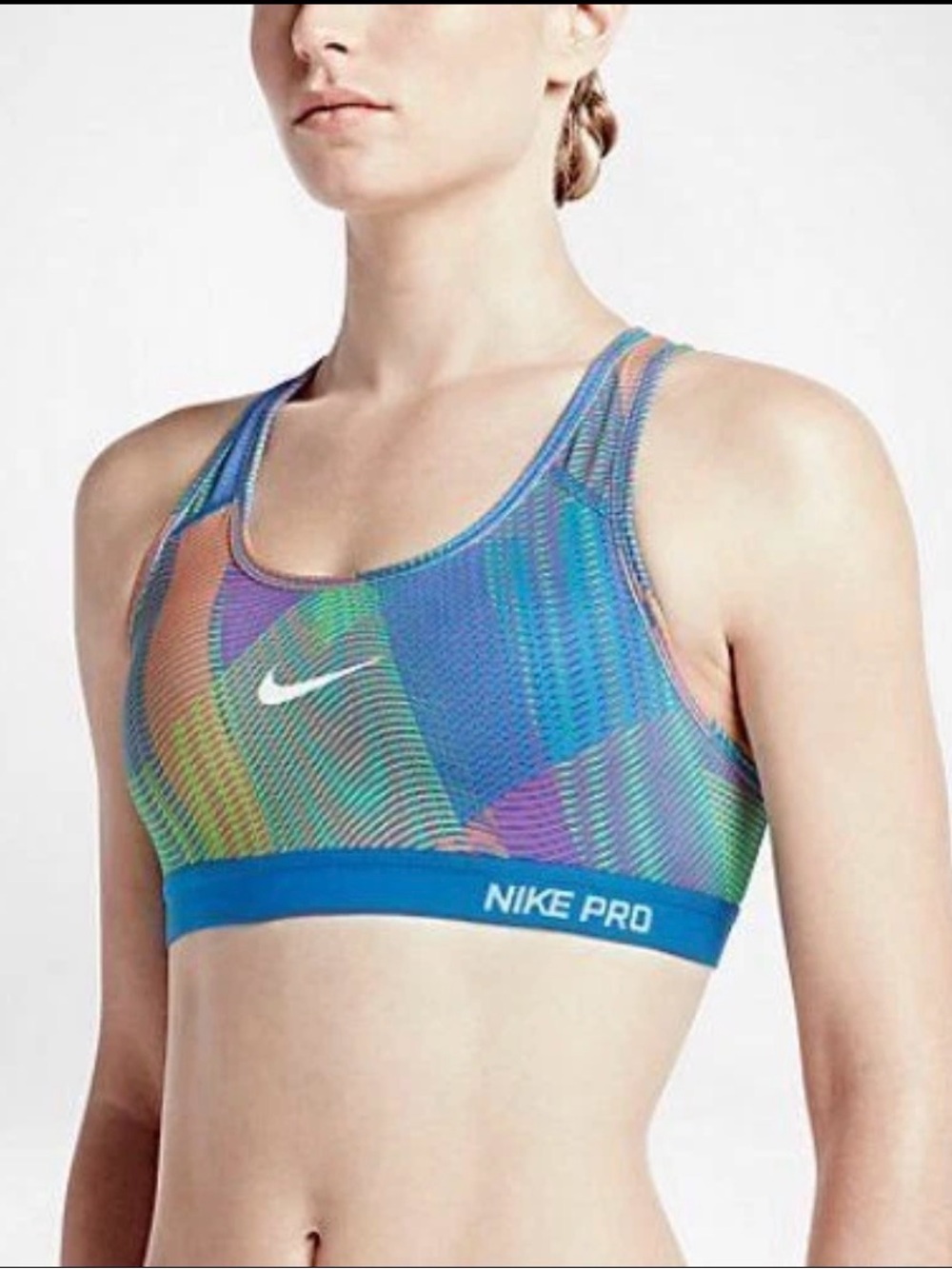 Nike Pro racerback sports bra blue green pink size M